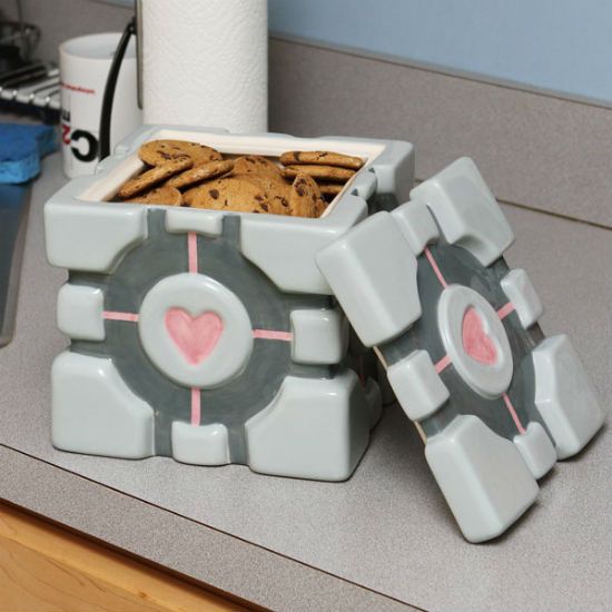 portal companion cube cookie jar