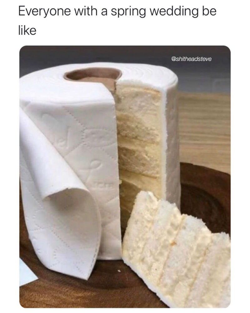 everyone with a spring wedding be like toilet paper cake 