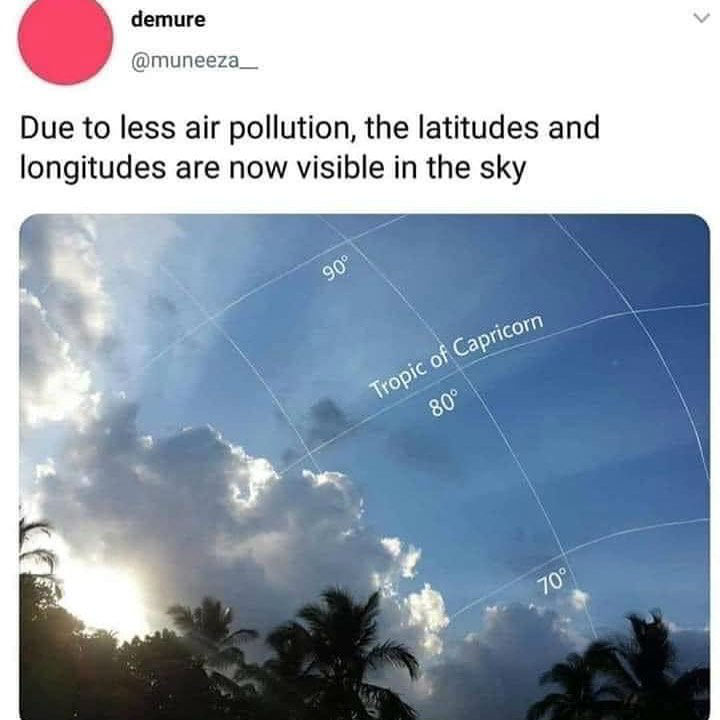 due to less pollution the latitudes and longitude are now visible