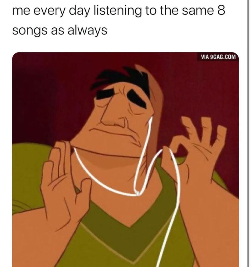 me listening to the same 8 songs as always meme