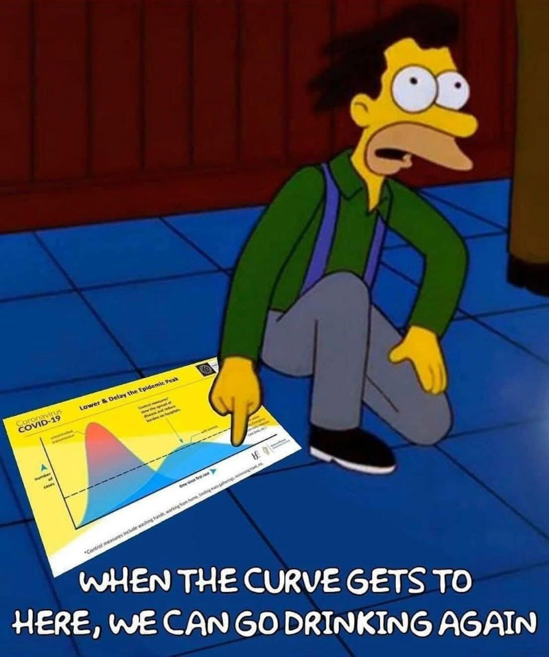when the curve gets to here we can go drinking again meme