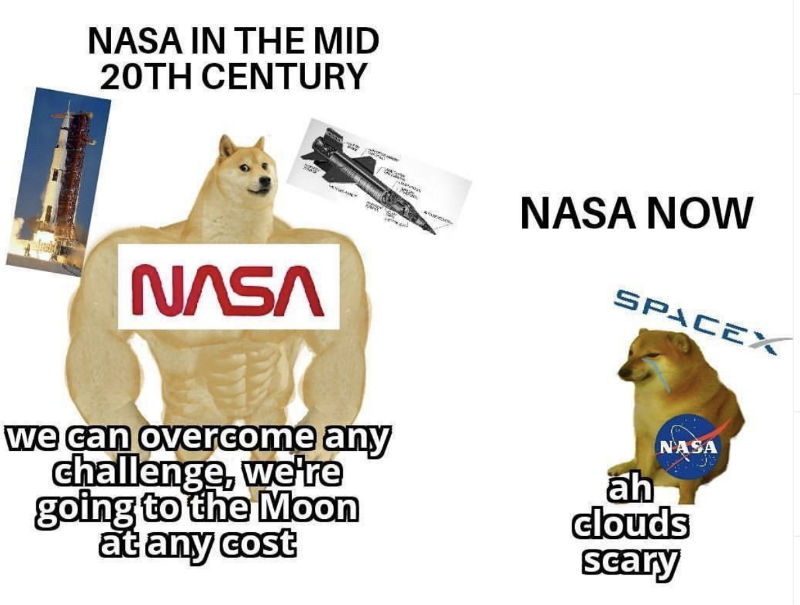 Nasa In The Mid 20th Century Vs Nasa Now Swole Doge Meme Shut