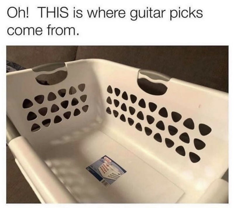 oh this is where guitar picks come from meme 