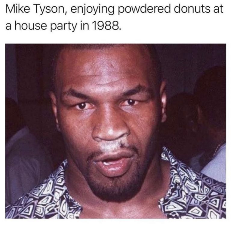 Mike Tyson Enjoying Powdered Donuts At A House Party In 1988 Meme