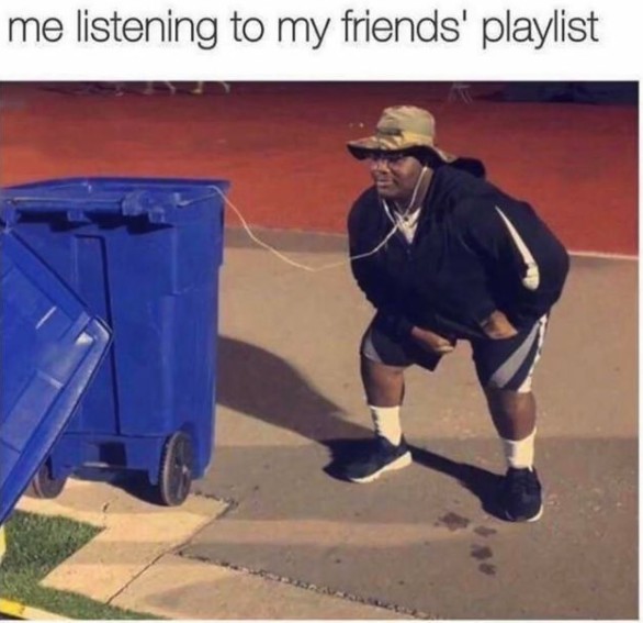 me listening to my friends playlist meme