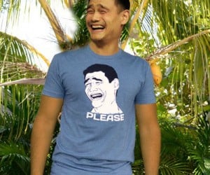 Rage Faces are all the shall I say rage these days. Get in on the action with this awesomely designed Yao Ming “Bitch Please” rage shirt.
