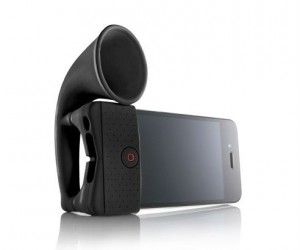 iPhone speaker amplifier – This handy little iPhone speaker amplifier horn not only works great it also doubles as an iPhone stand.