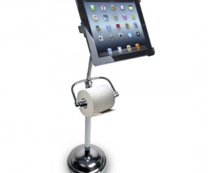 iPad toilet paper stand – Looks like the iPad has officially taken the place of magazines while sitting on the toilet.  