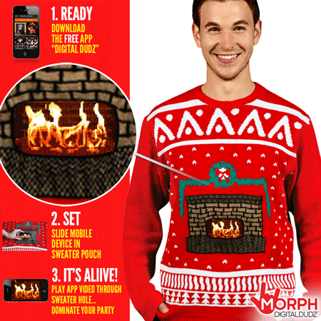 crackling fireplace ugly sweater