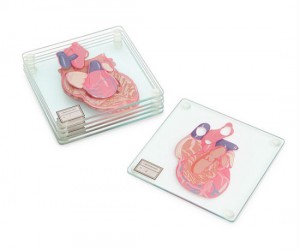  Six glass coasters stack to form a heart!