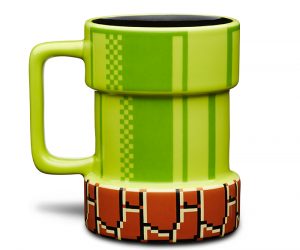 Nintendo Mario Pipe Mug – A convenient way to warp caffeine! It’s a fun 3D mug from the Super Mario Brothers world. Holds your favorite liquids without sending them to another