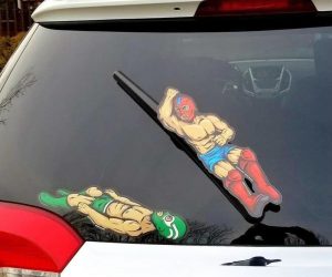 Luchador Windshield Wiper Decals – Love wrestling?  This awesome, viral design with two masked professional wrestlers is sure to please any wrestling fan, and everyone behind them. Universal size fits most left