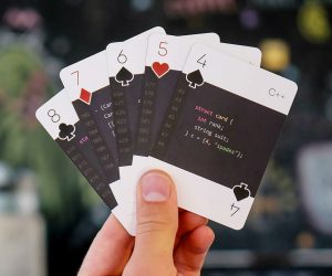 Programming Playing Cards – The perfect gift for the programmer in your life. code:deck modern is a unique playing card deck where each individual card features a code snippet describing