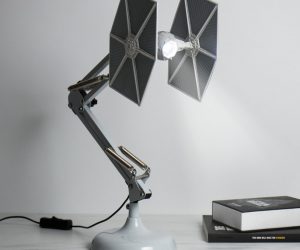 Star Wars Tie Fighter Desk Lamp – Have the Dark Side on your desk. Posable 60cm tall TIE fighter desk lamp. Nowhere near as fragile as the real thing. Powered by twin