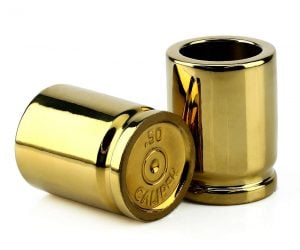 50 Caliber Shot Glasses – These great looking set of 2 ceramic shot glasses are shaped like 50 cal bullet casings that will make for a great addition to the mancave.
