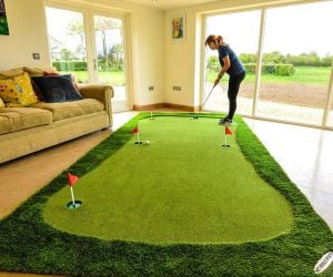 This giant putting green lets you practice your short game in the house! These pro putting mats allow you to replicate real-life golf greens in the comfort of your own home. 