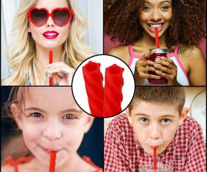This reusable straw looks just like red licorice – A great alternative to disposable plastic straws the Cherry Red Straw is 100% reusable, includes four straws made of 100% Food-Grade