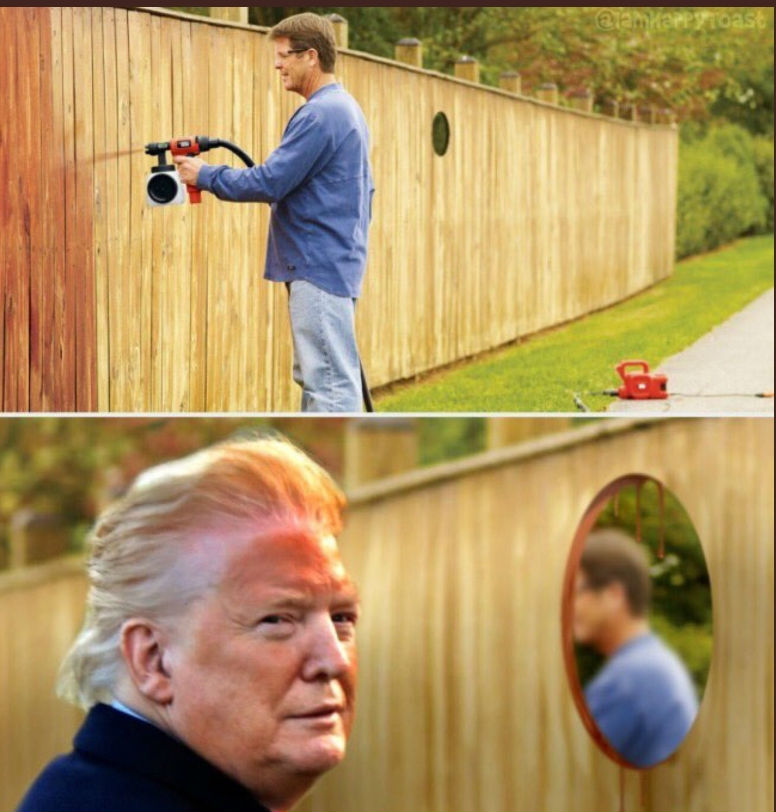 trump orange face meme fence spray paint
