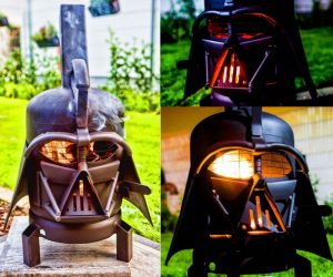 Darth Vader BBQ Grill – The BBQ grill version of our popular Vader Burner. This is Burned by Designs dual purpose wood burner and outdoor grill.