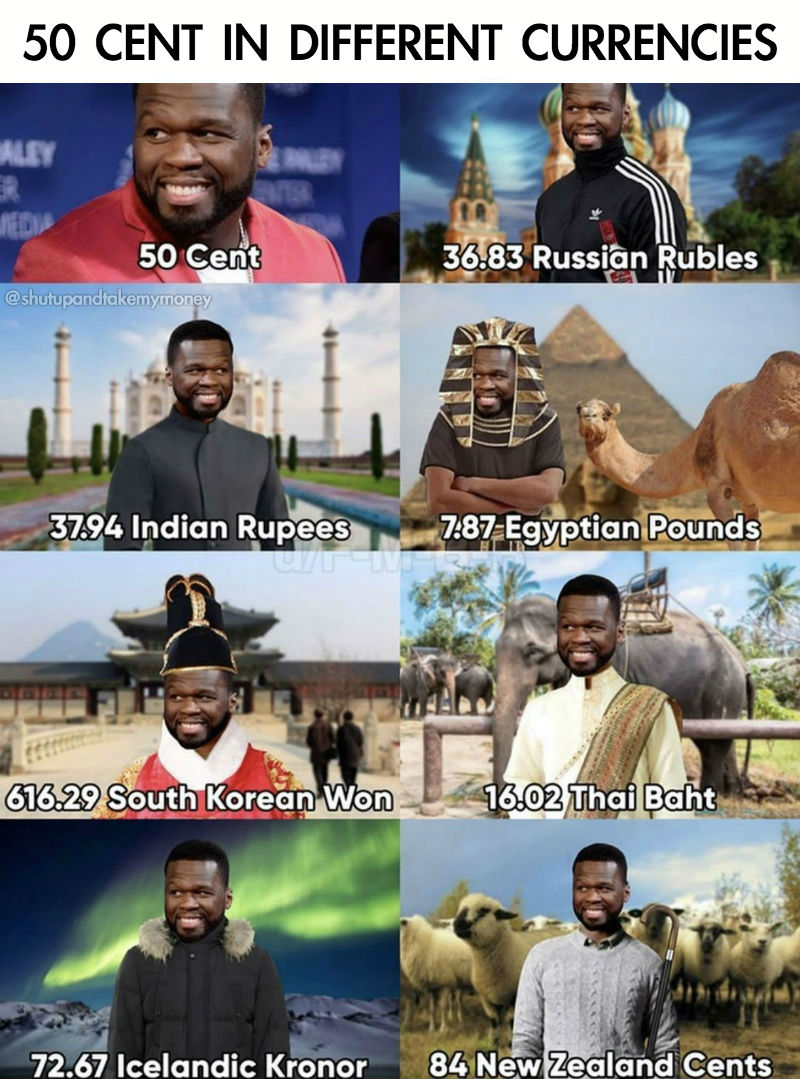 50 cent in different currencies 